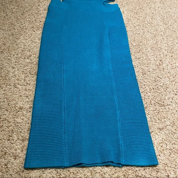 Guess cutout bodycon rib sleeveless dress size XS teal blue cocktail club - Picture 7 of 16